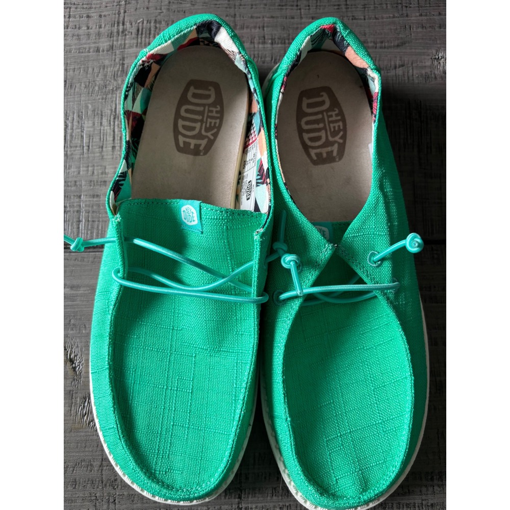 Hey Dude Wendy Turquoise green Canvas Slip On Loafers Shoes womens 10